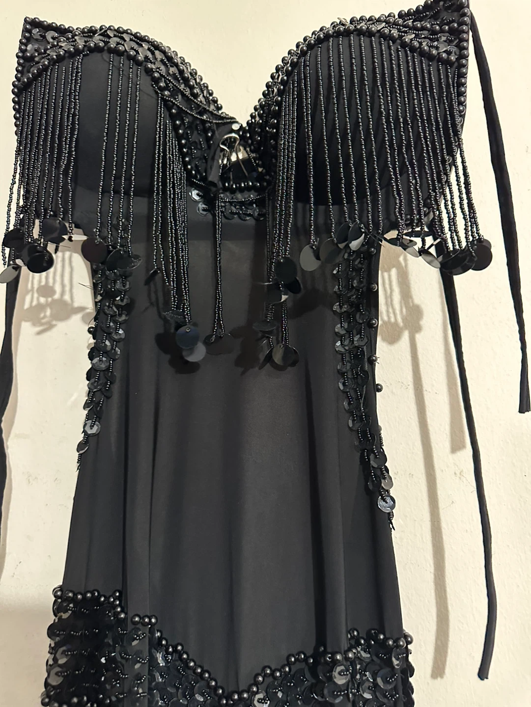 Black Beaded Belly Dance Costume Dress with Sequins - photo 2