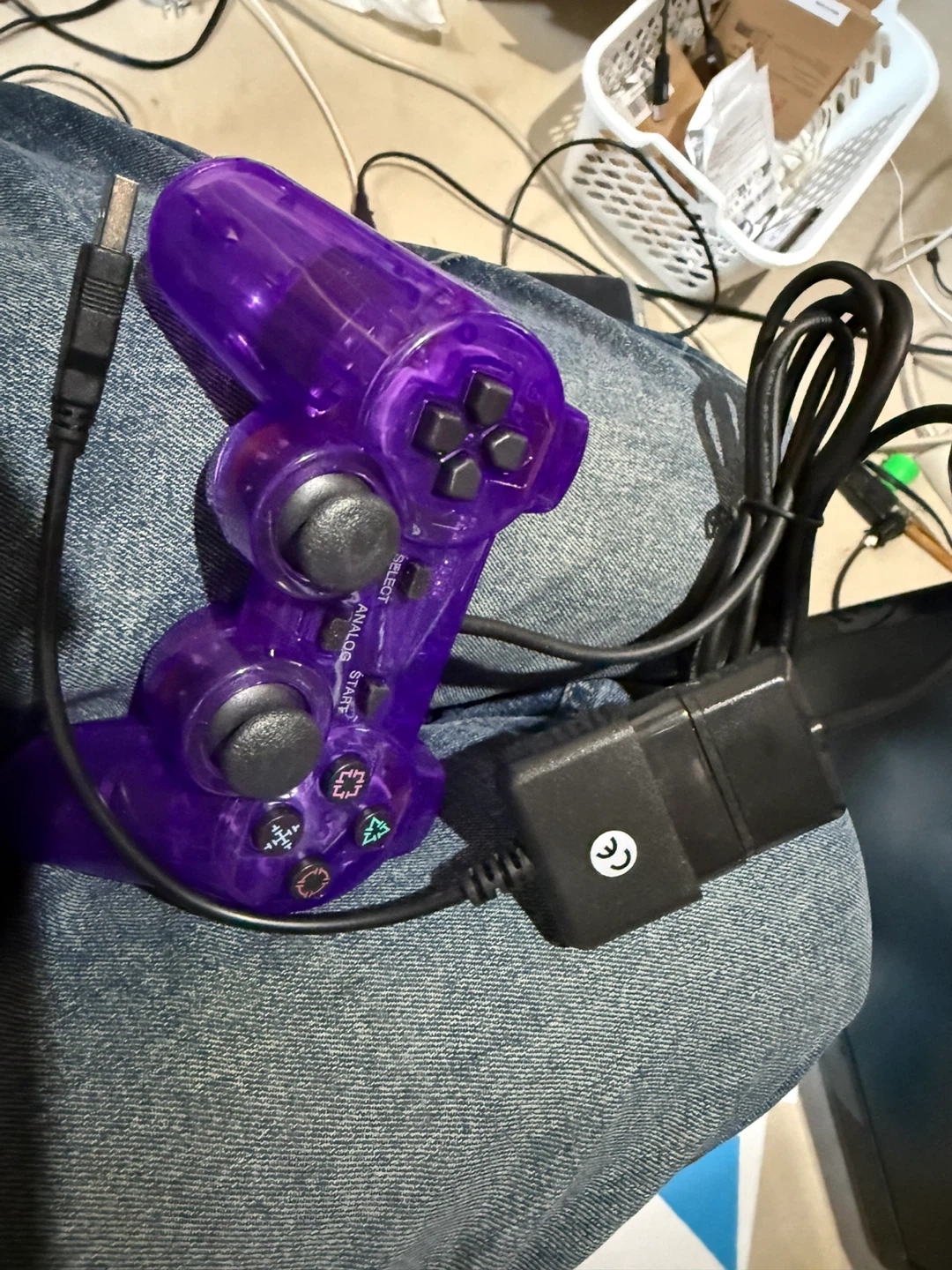 Purple Wired Game Controller with Charging Cable