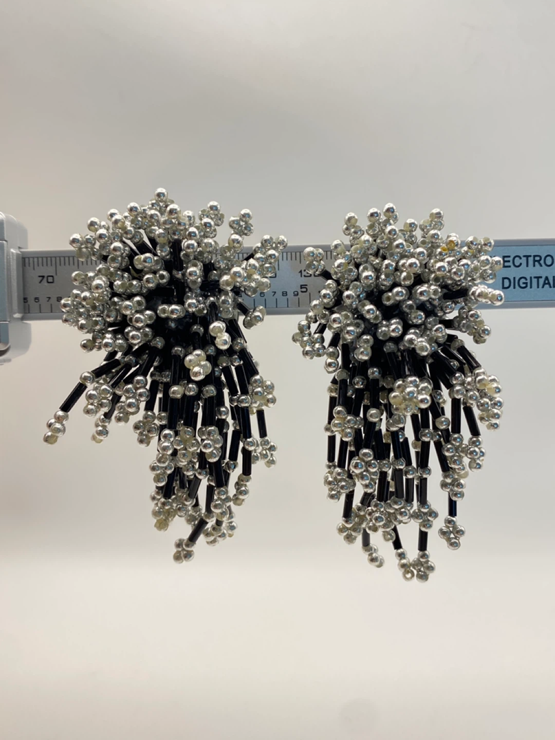 Beaded Clip-On Earrings - Silver and Black - photo 3