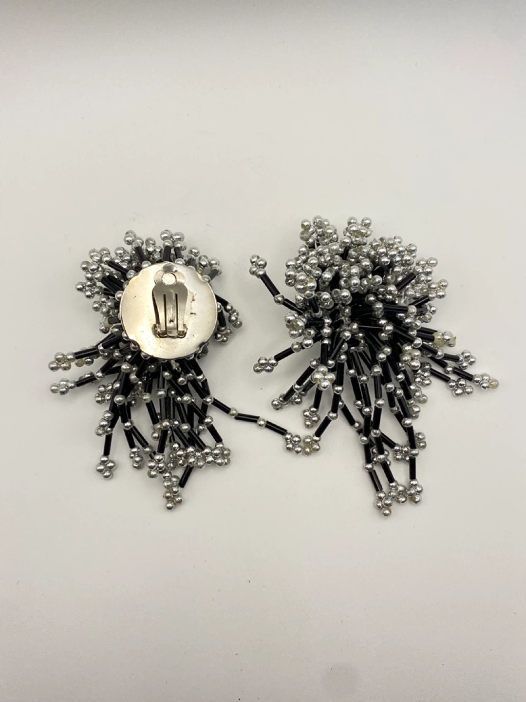Beaded Clip-On Earrings - Silver and Black - photo 2