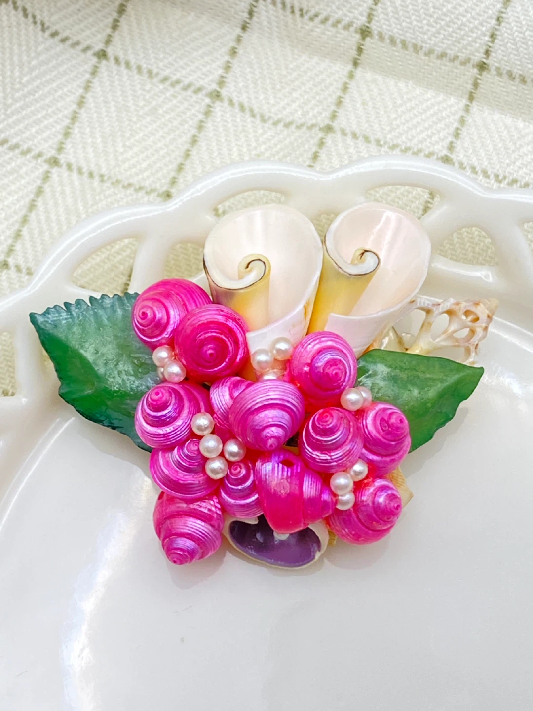 Handmade Seashell Brooch with Pearls