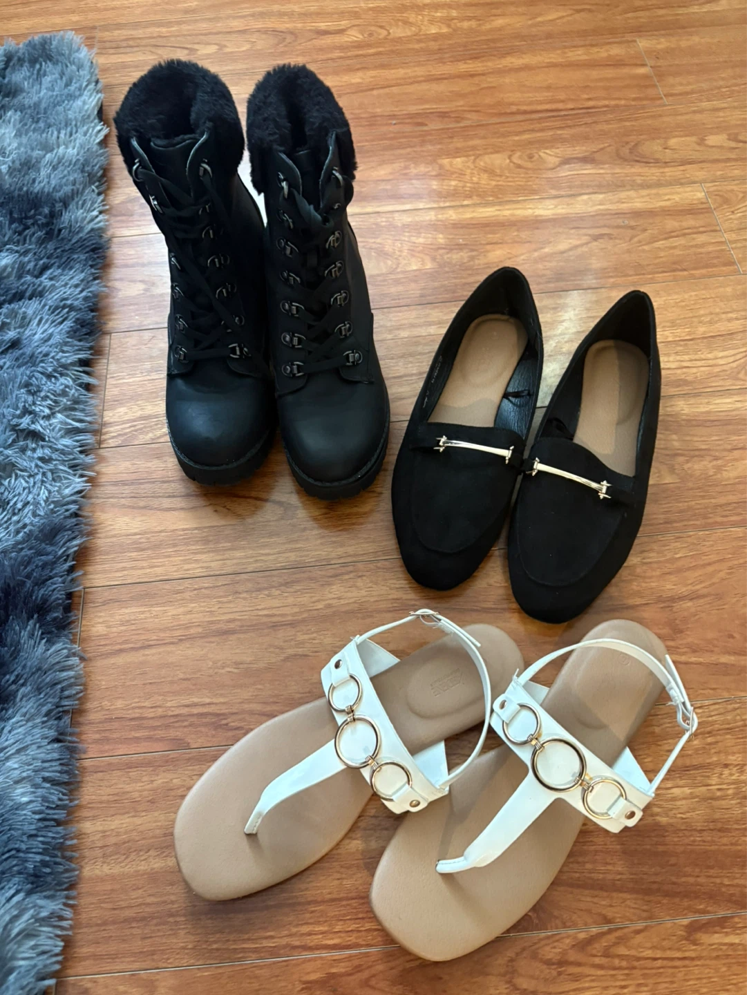 White T-Strap Sandals with Gold Hardware