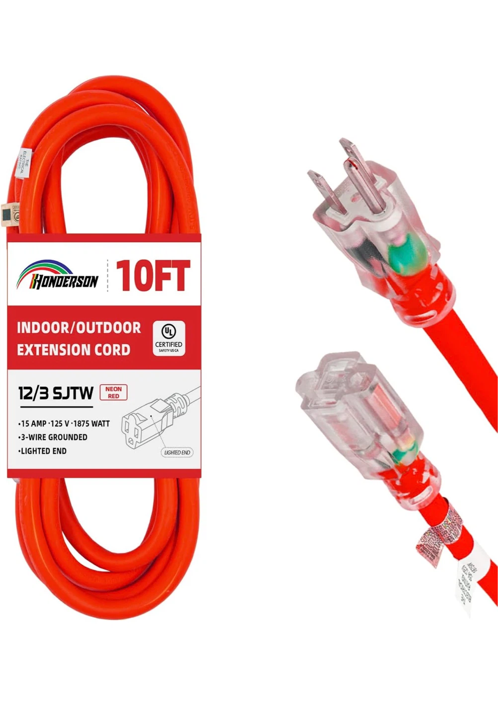 NEW Heavy Duty 10ft Water Resistant 12/3 Extension Cord
