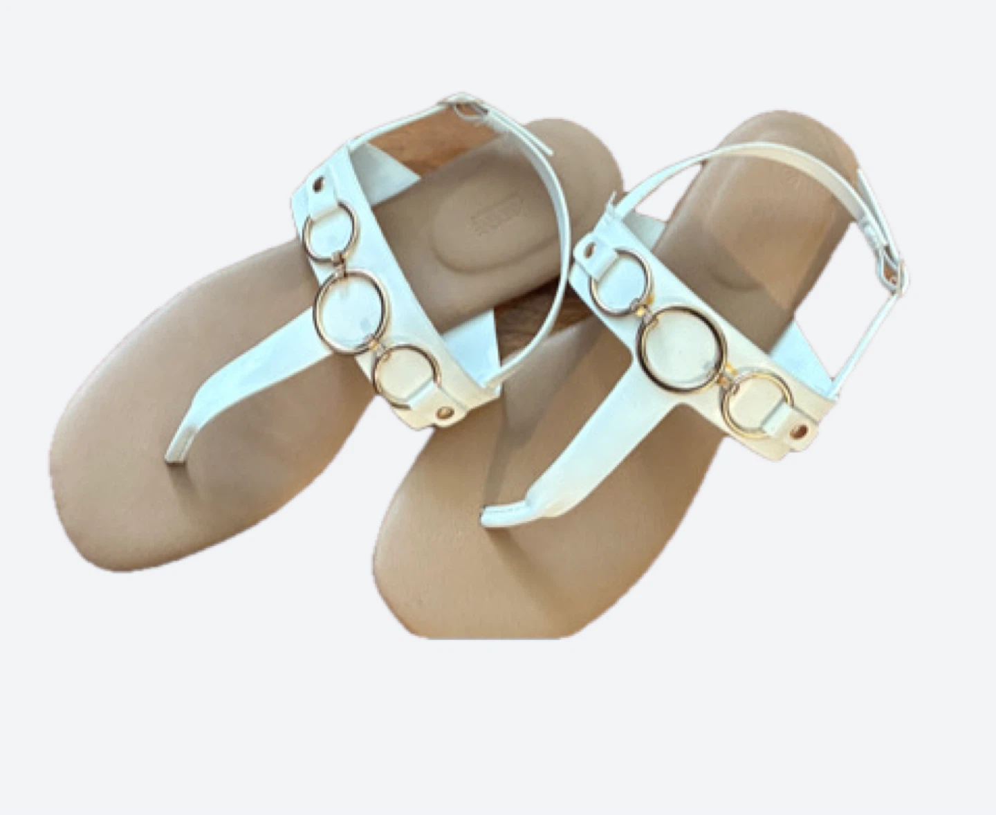 White T-Strap Sandals with Gold Hardware - photo 2