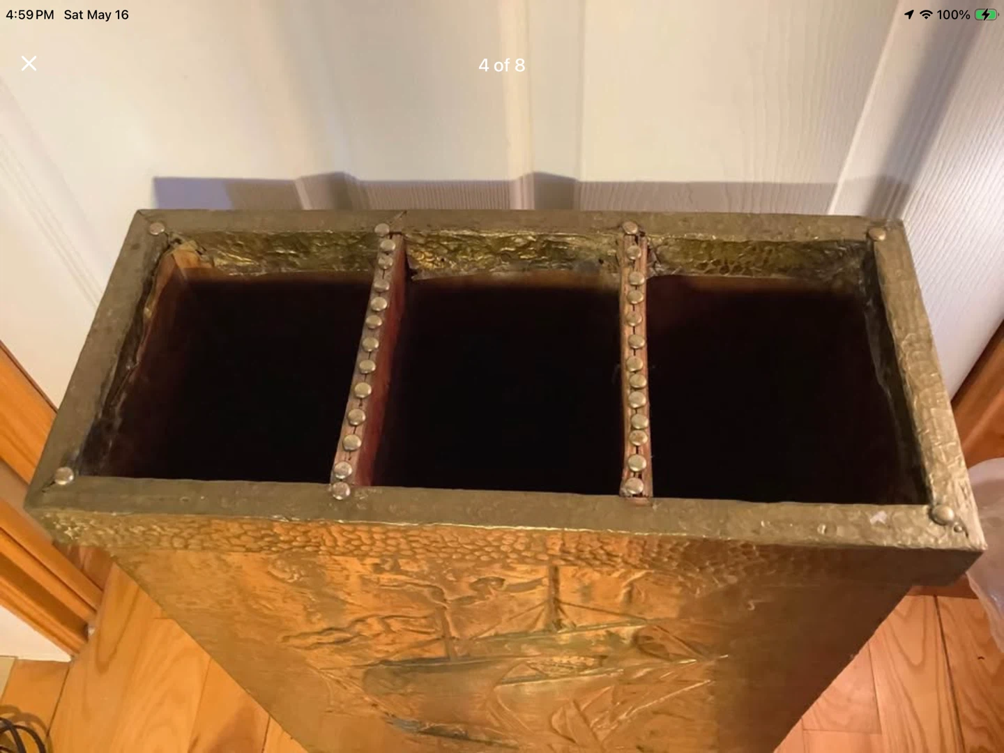 Vtg Hammered Brass 3 Compartment Umbrella Stand 🐞 - photo 3