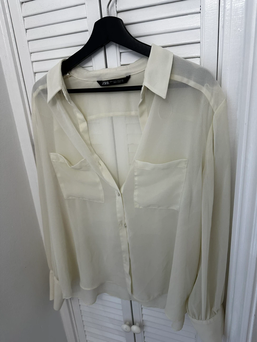 ZARA Cream Sheer Button-Up Shirt - photo 2