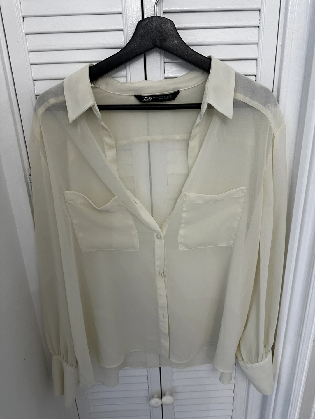 ZARA Cream Sheer Button-Up Shirt