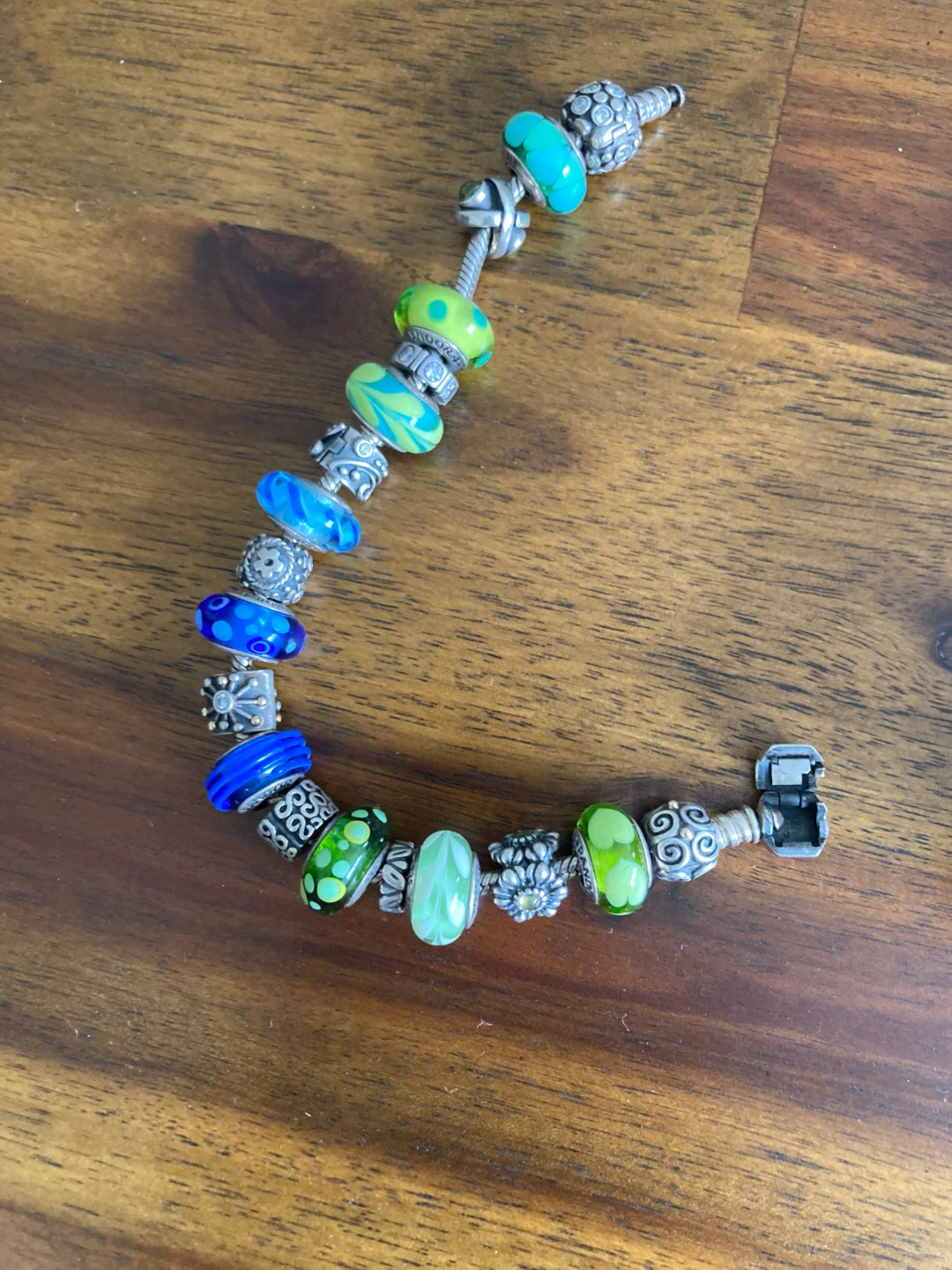 Pandora bracelet with Morano Glass Beads