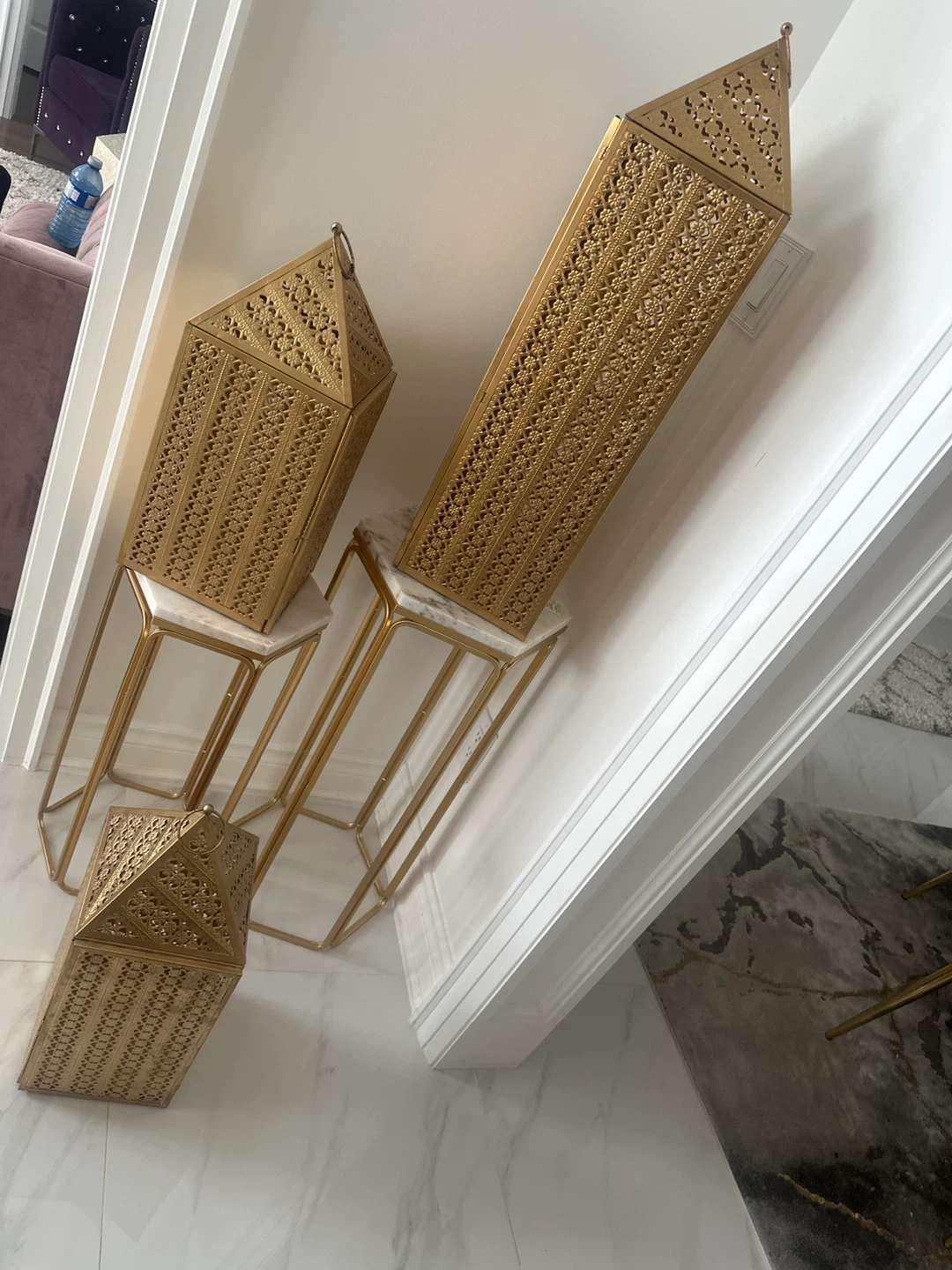 Set of 3 Gold Geometric Lanterns