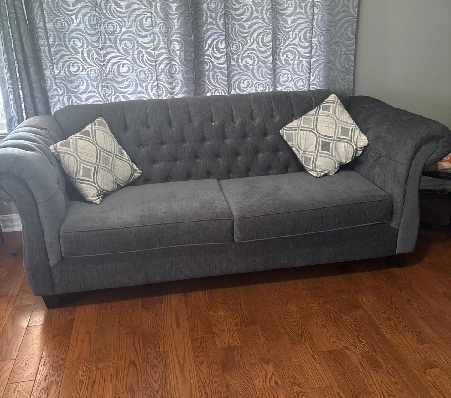 Grey Tufted Sofa with Rolled Arms - photo 2