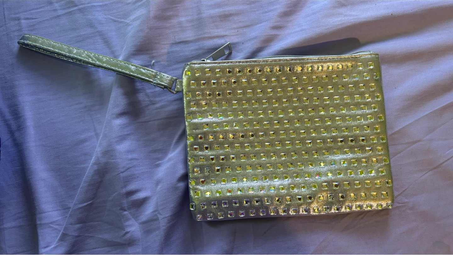 Silver Clutch with Stud Detail and Wrist Strap