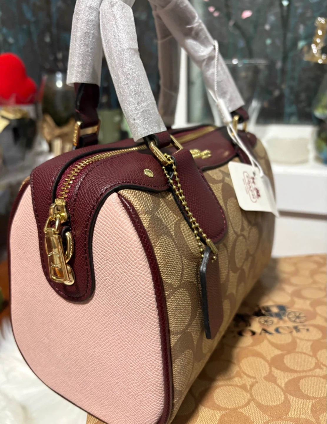 Coach Monogram Barrel Bag Burgundy Pink