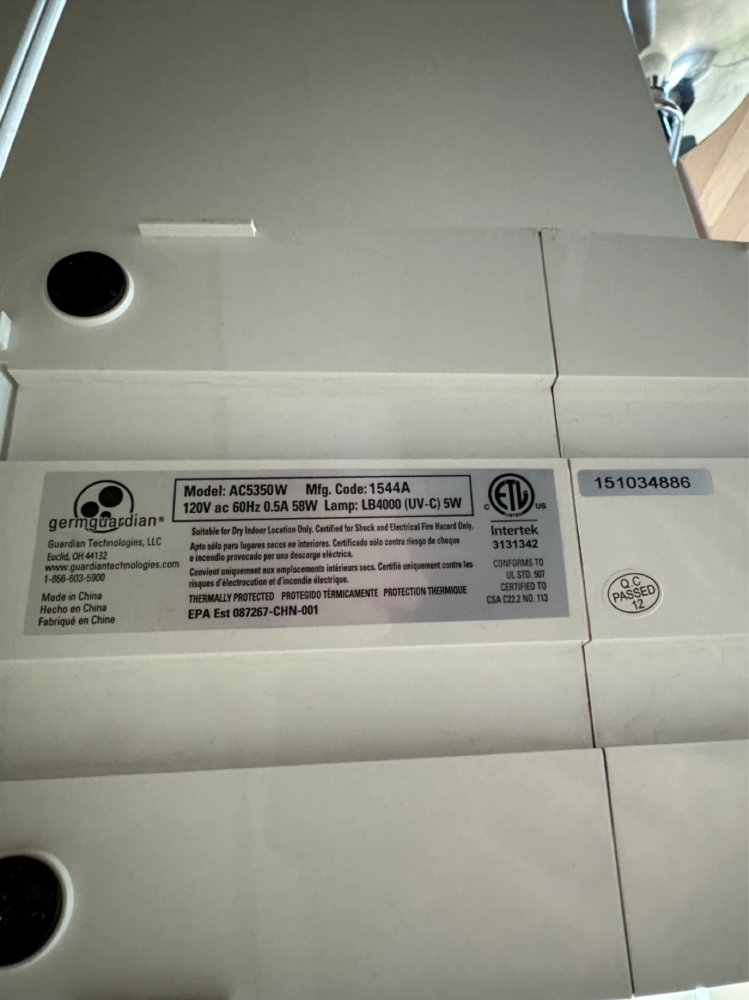 GermGuardian AC5350W Air Purifier - photo 4
