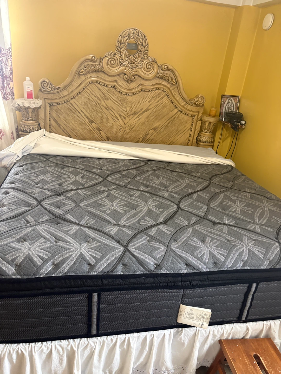 King size solid wood headboard and mattress