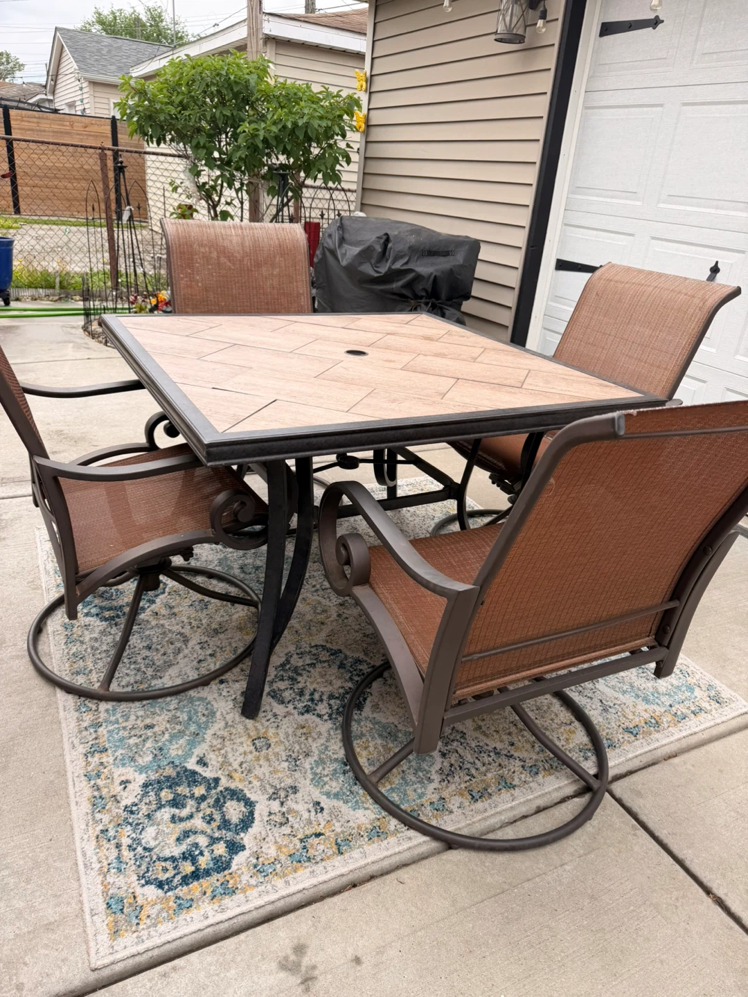 Square Outdoor Dining Table Set with 4 Swivel Chairs - photo 2