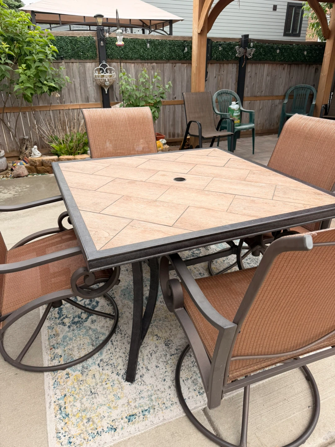 Square Outdoor Dining Table Set with 4 Swivel Chairs