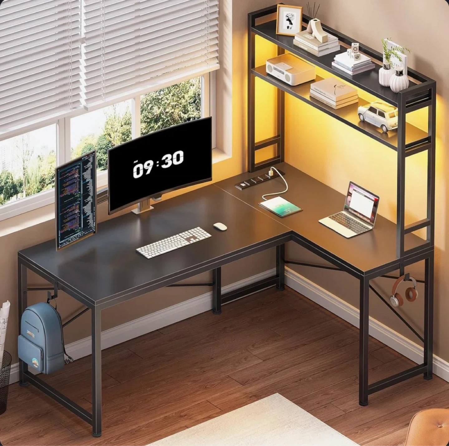 L-Shaped Computer Desk with Built-in Power - photo 2
