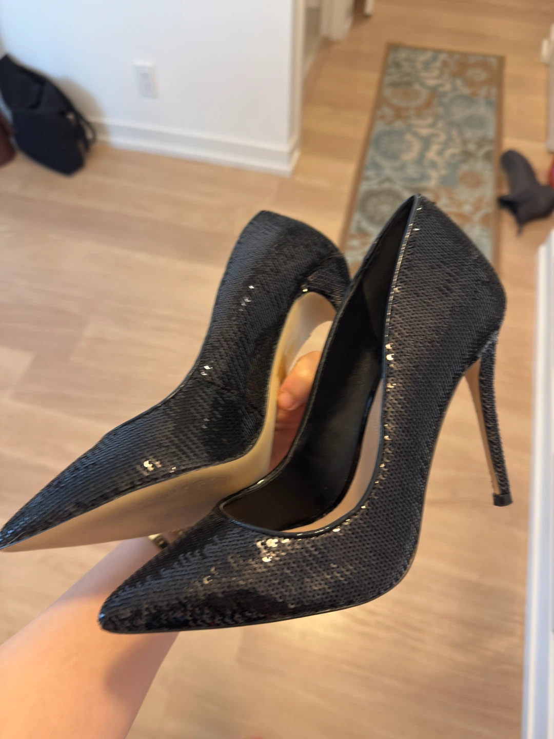 Black Sequin Stiletto Heels