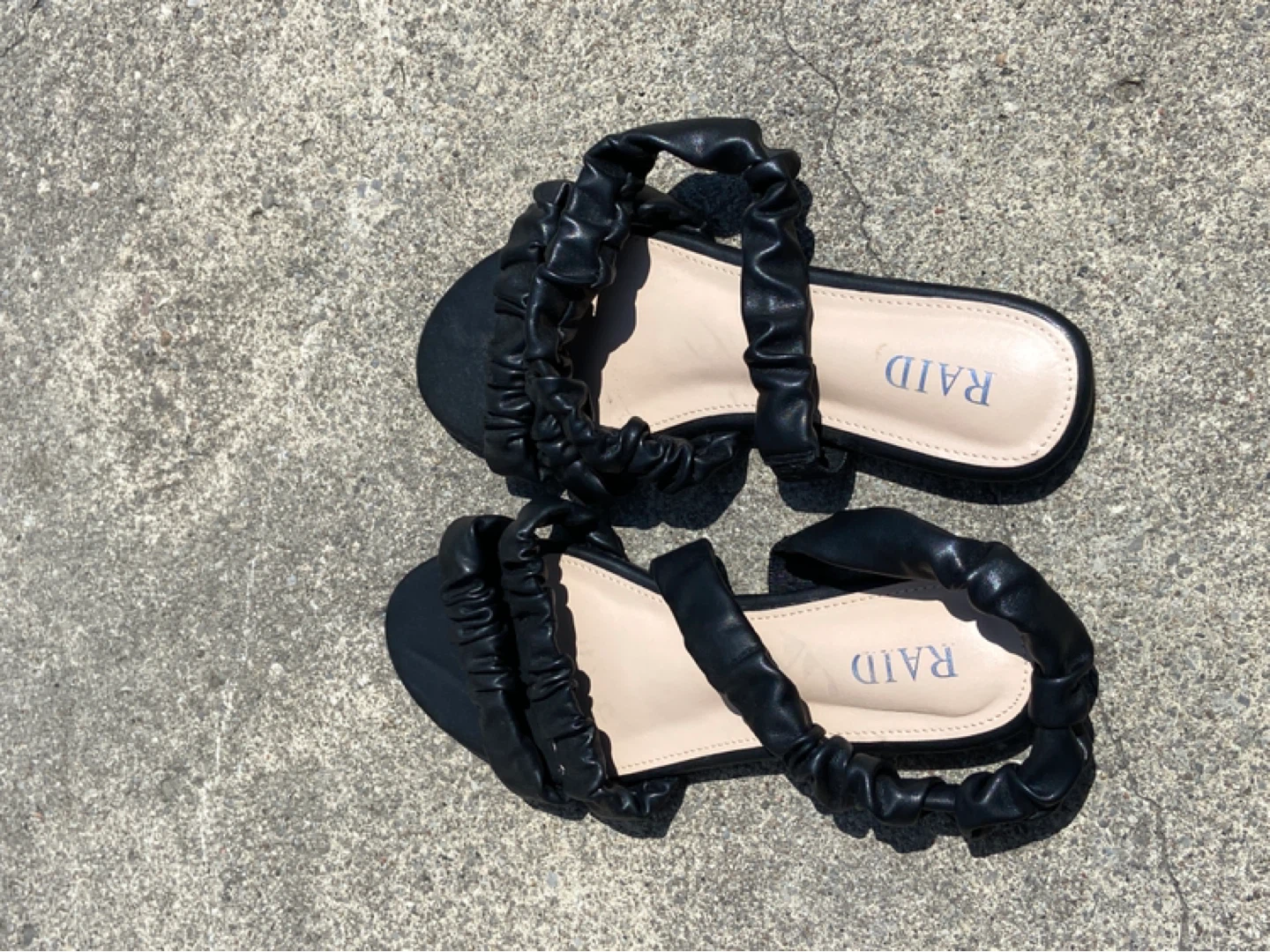 RAID Black Ruched Strap Flat Sandals Size 40