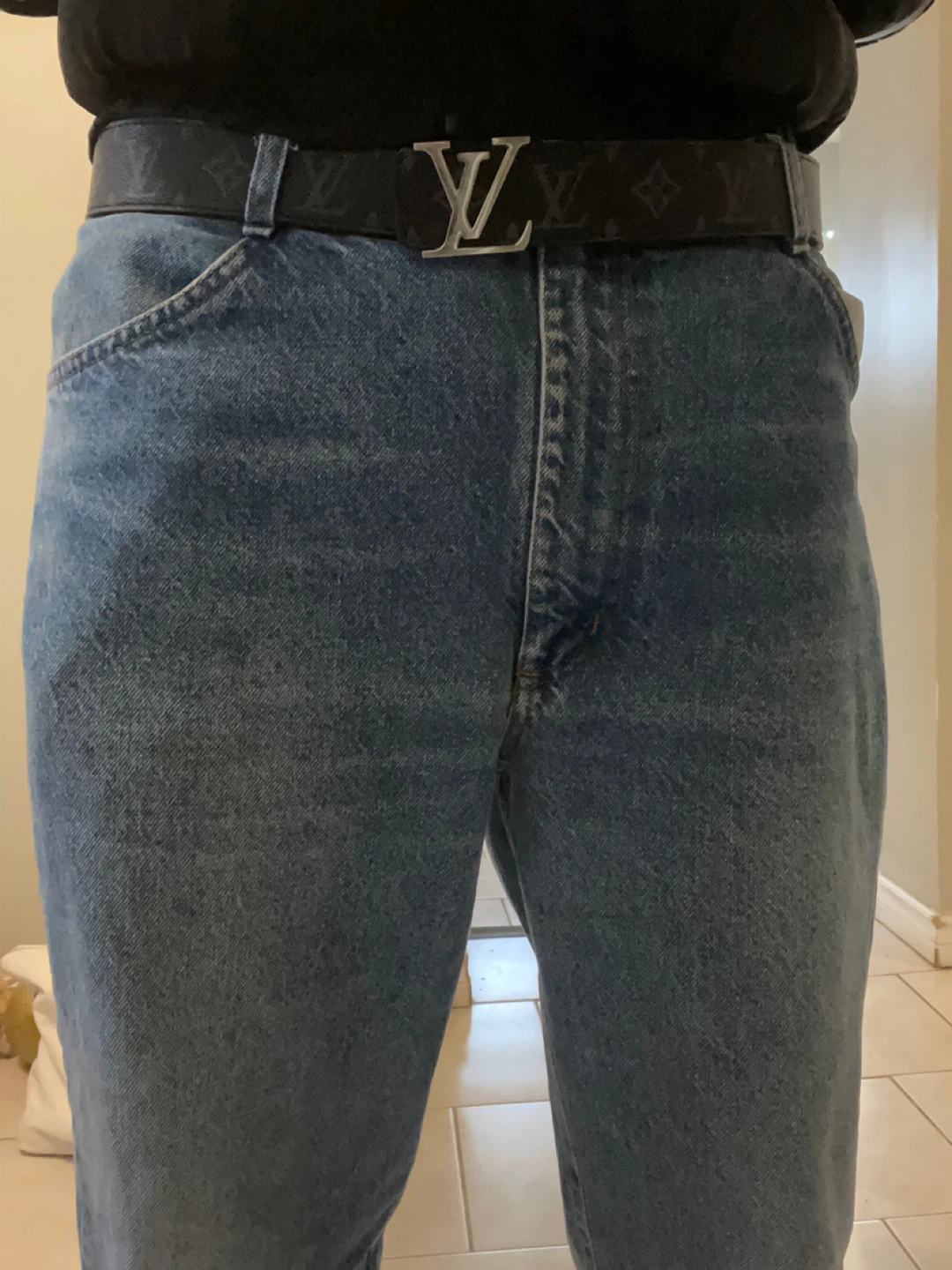 Louis Vuitton Silver and Black Monogram Belt
