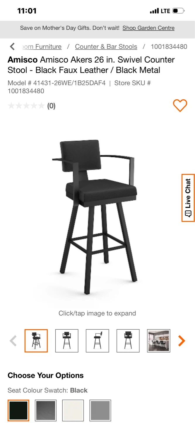 Amisco Akers Swivel Counter Stool - Black Faux Leather - photo 2