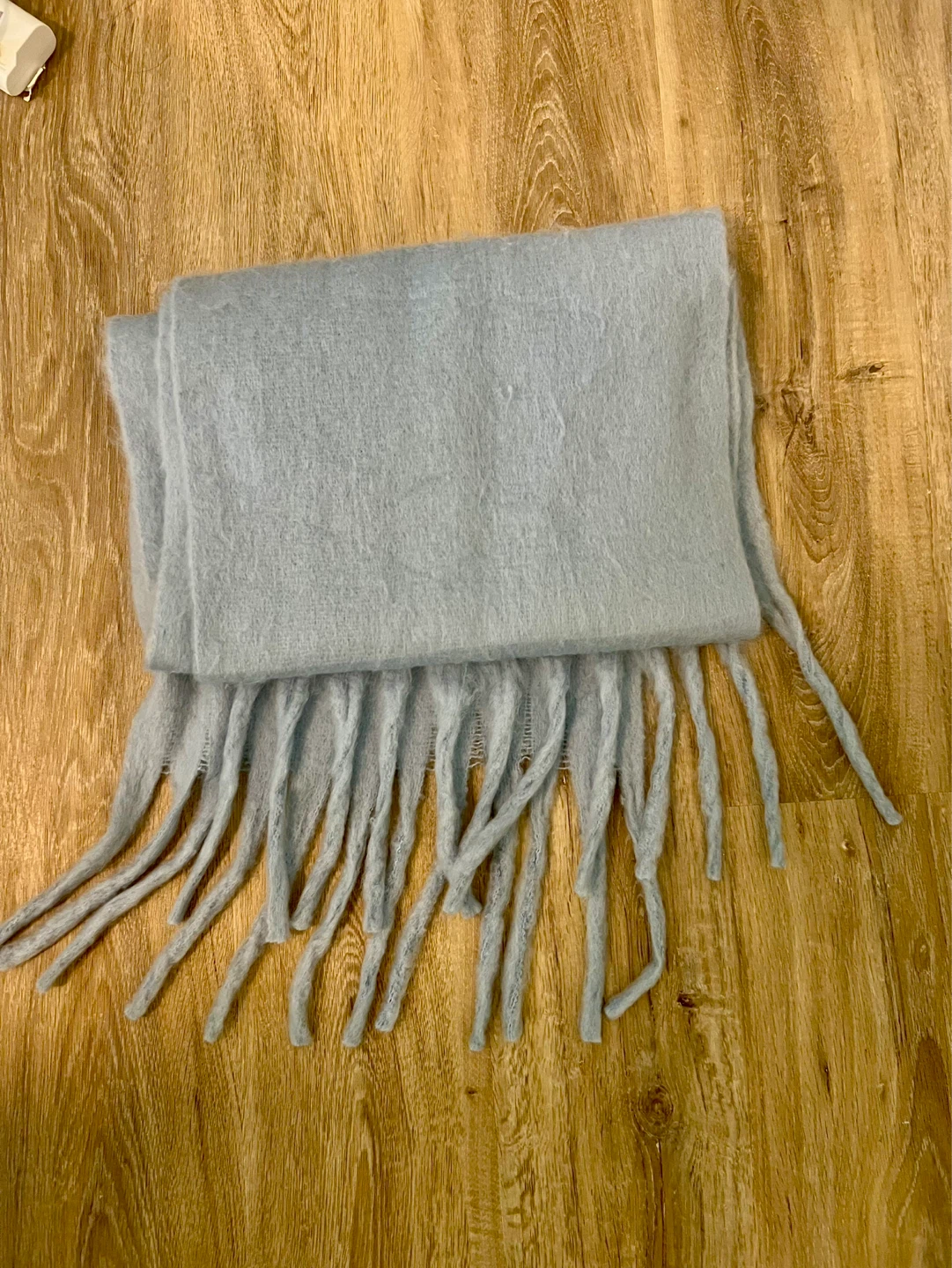 Light Blue Fuzzy Scarf with Fringe