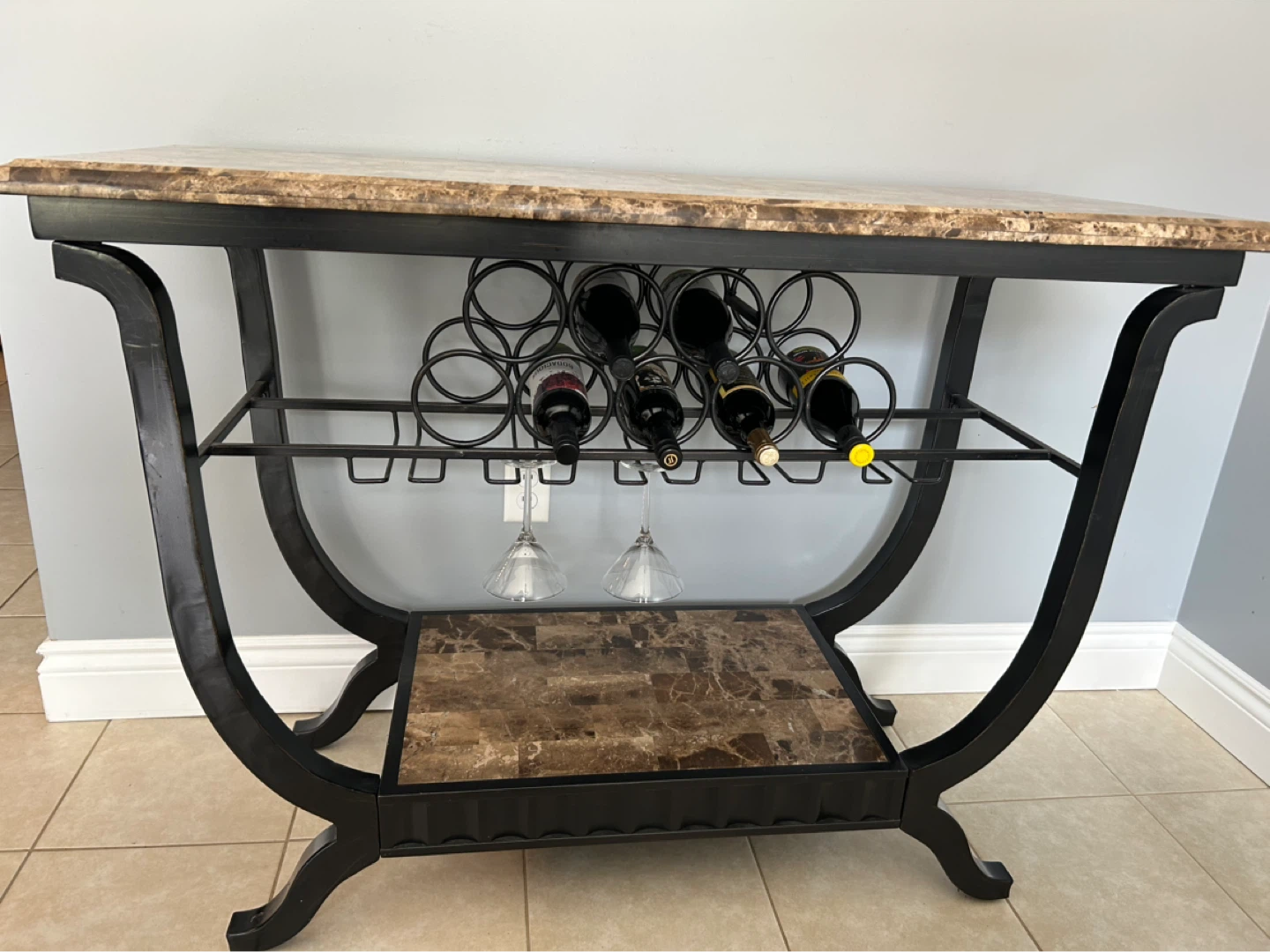 Marble Top Wine Bar Table with Glass Holders