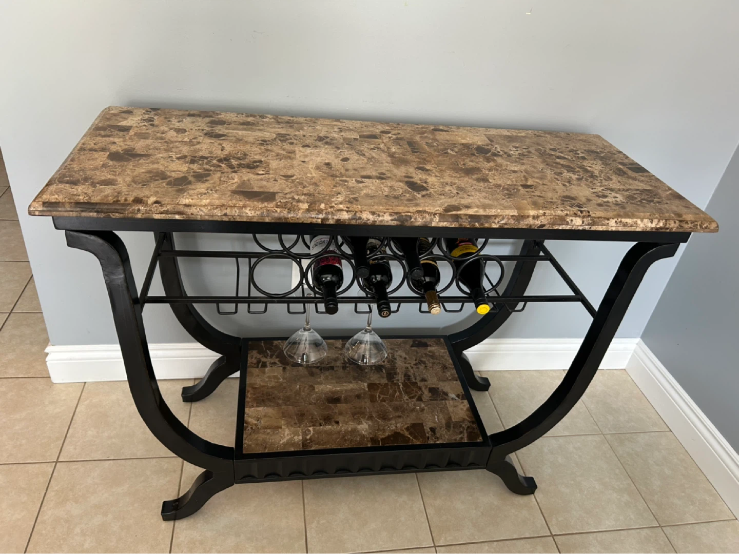 Marble Top Wine Bar Table with Glass Holders - photo 3