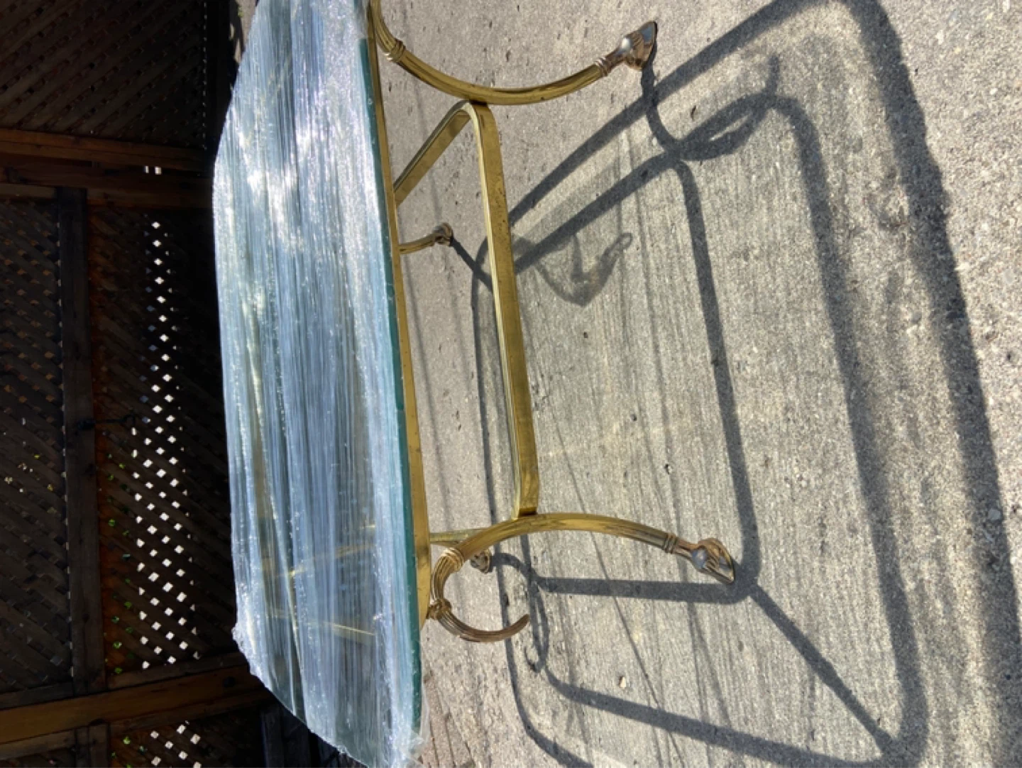 Glass top side table with brass base - photo 2