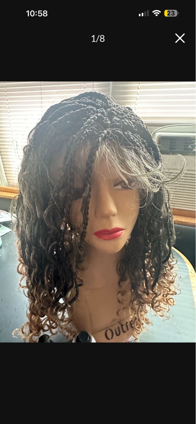Braided Wig with Curly Ends - Ombre Brown/Black