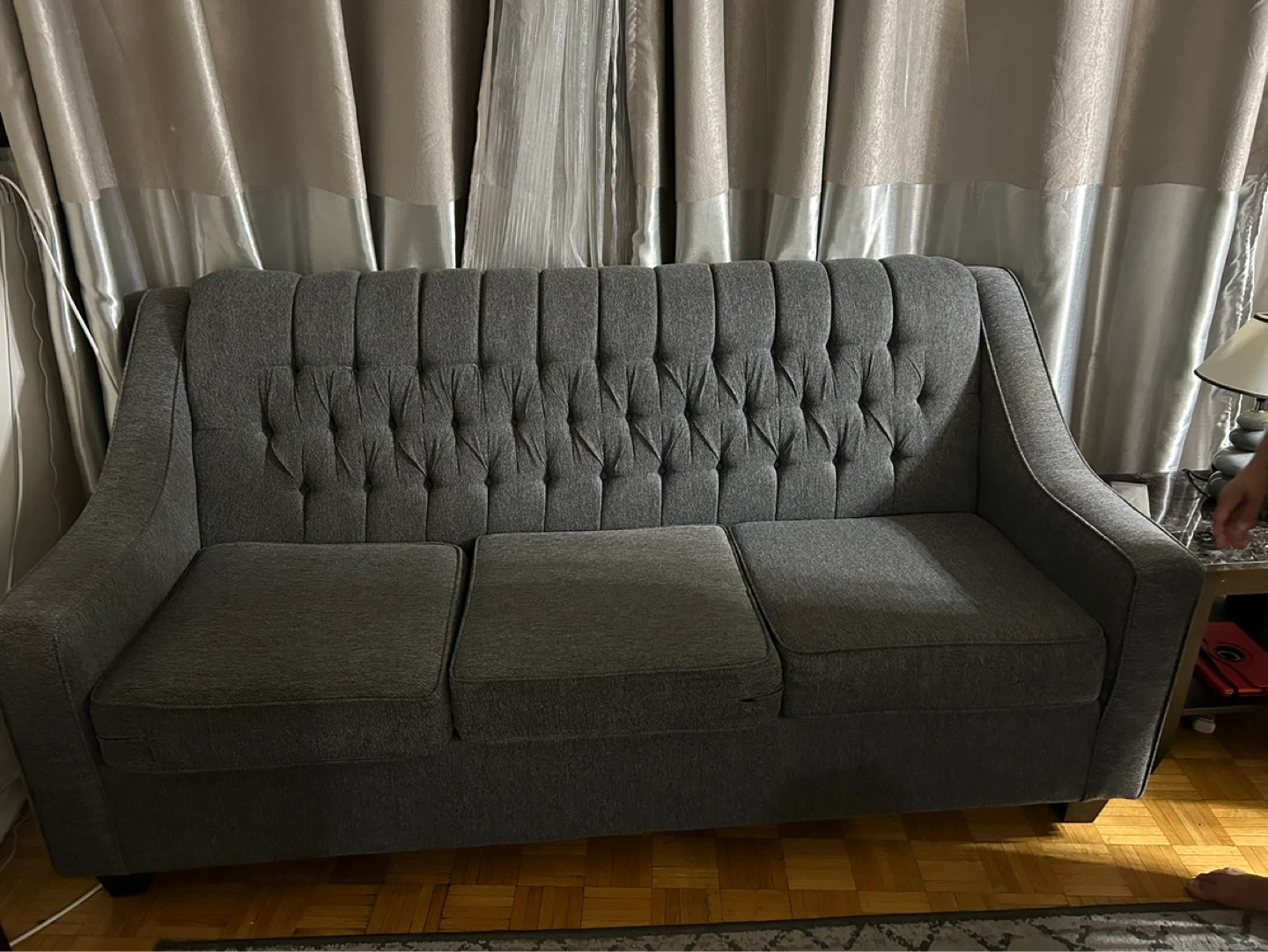 Dark Grey Tufted Sofa and Armchair Set - photo 3