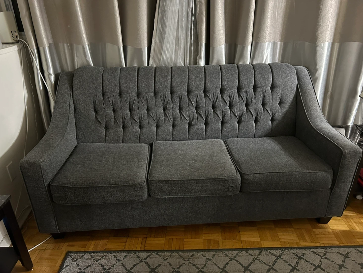 Dark Grey Tufted Sofa and Armchair Set