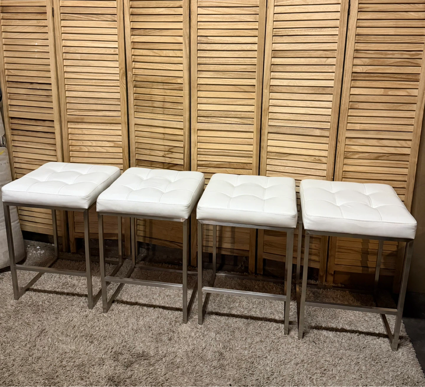 Set of 4 White Faux Leather Bar Stools - photo 2