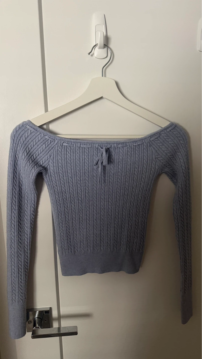 Hollister Light Blue Cable Knit Off-Shoulder Sweater