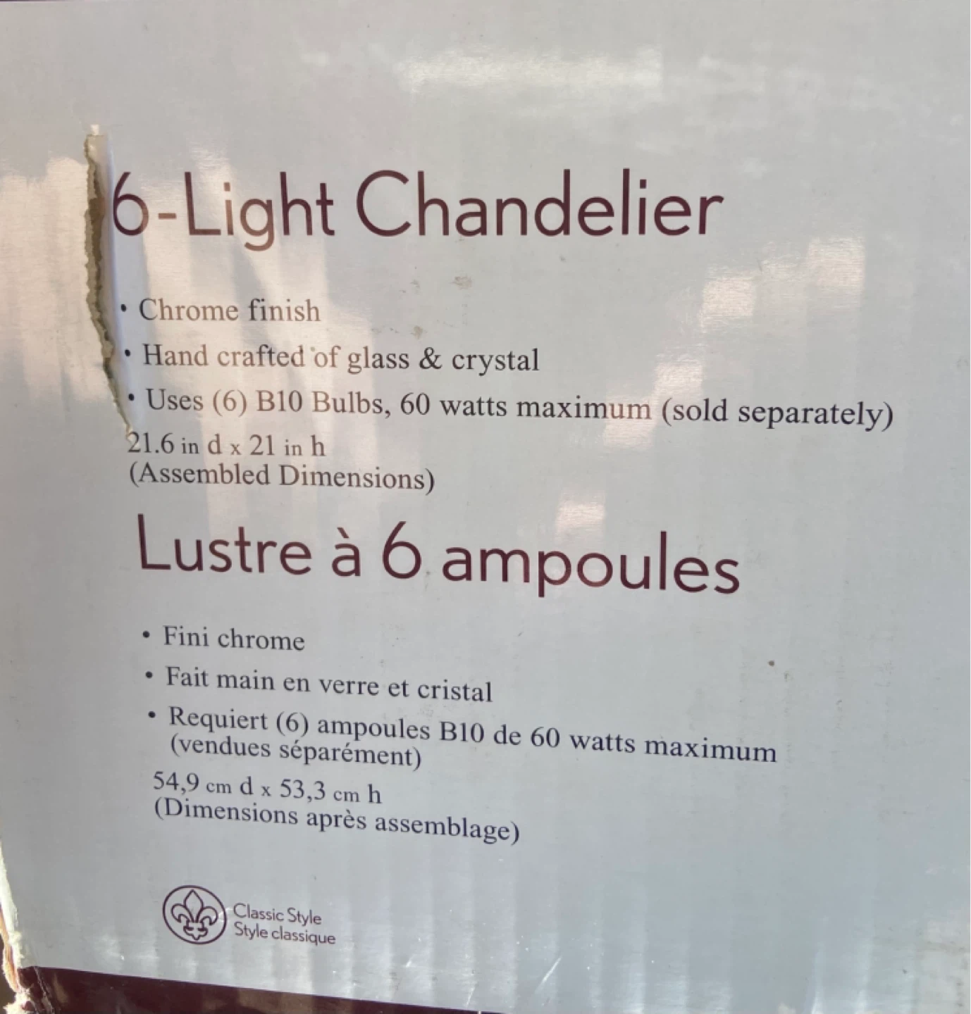 6-Light Chandelier New in Box - photo 3