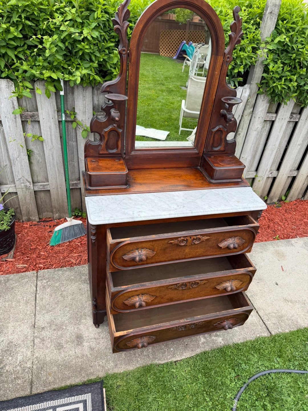 Antique Wooden Dresser with Mirror rolls on casters - photo 2