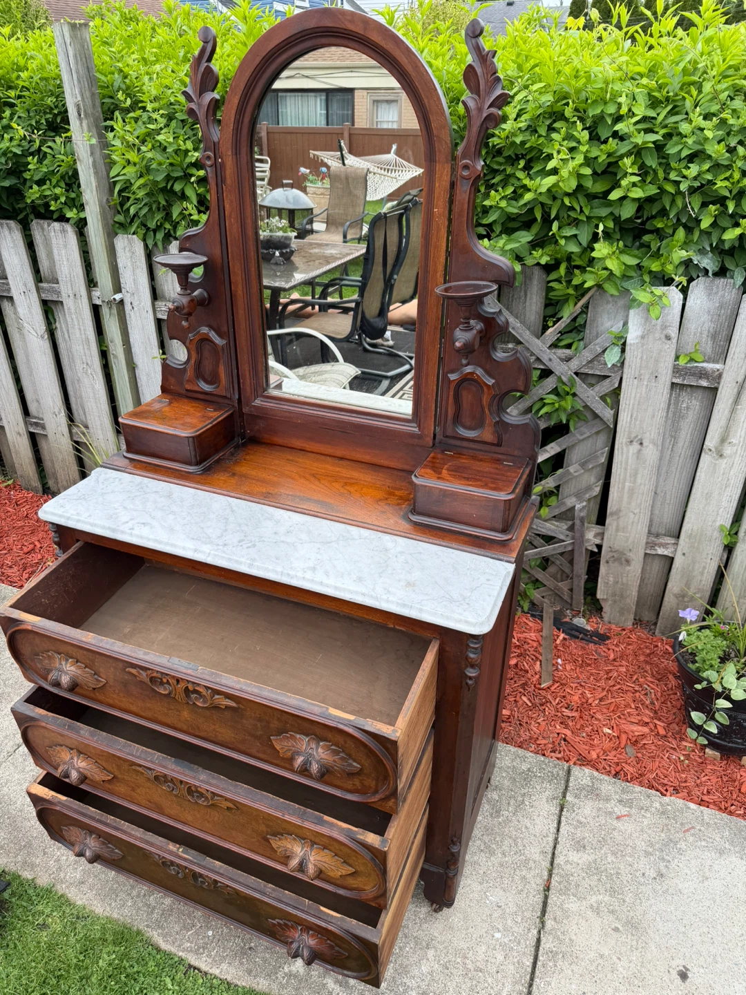 Antique Wooden Dresser with Mirror rolls on casters - photo 3