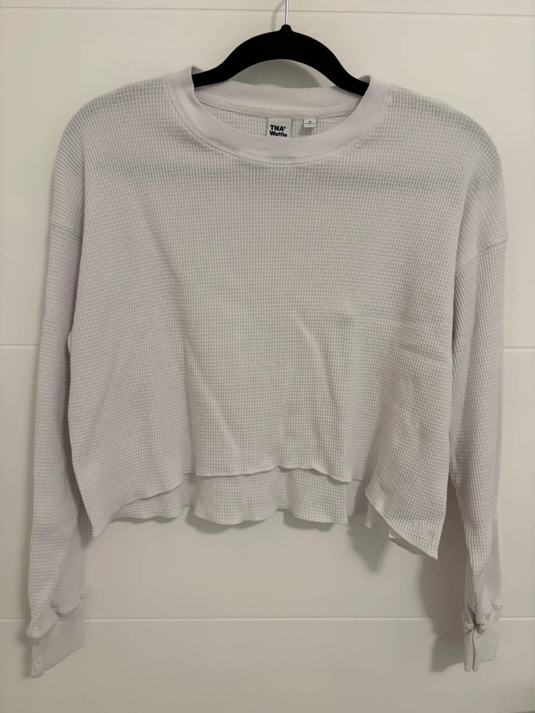 TNA Waffle Crewneck Cropped Long Sleeve Shirt Size S