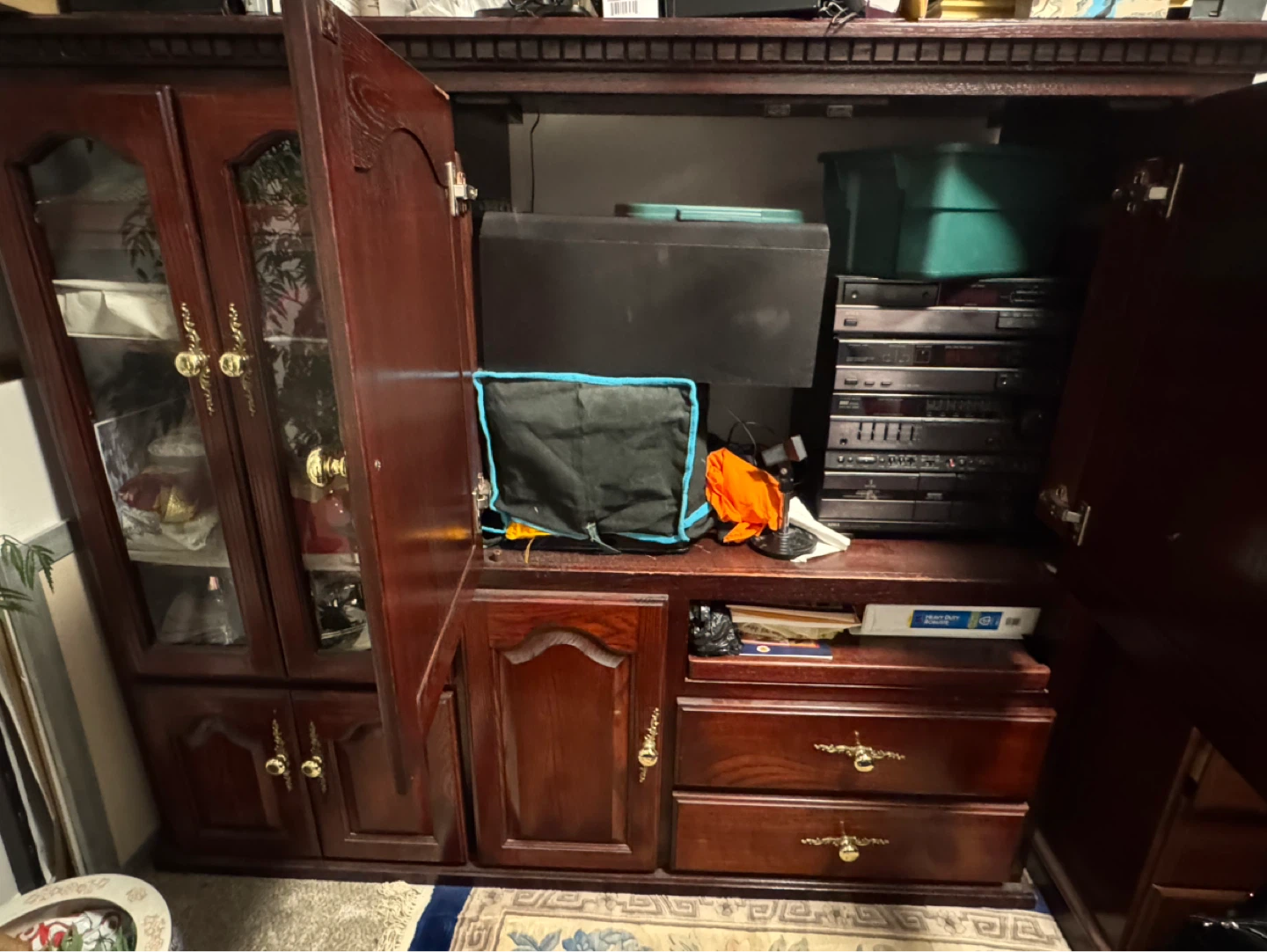 Oak Wood Cabinet Hutch with Glass Doors - photo 2