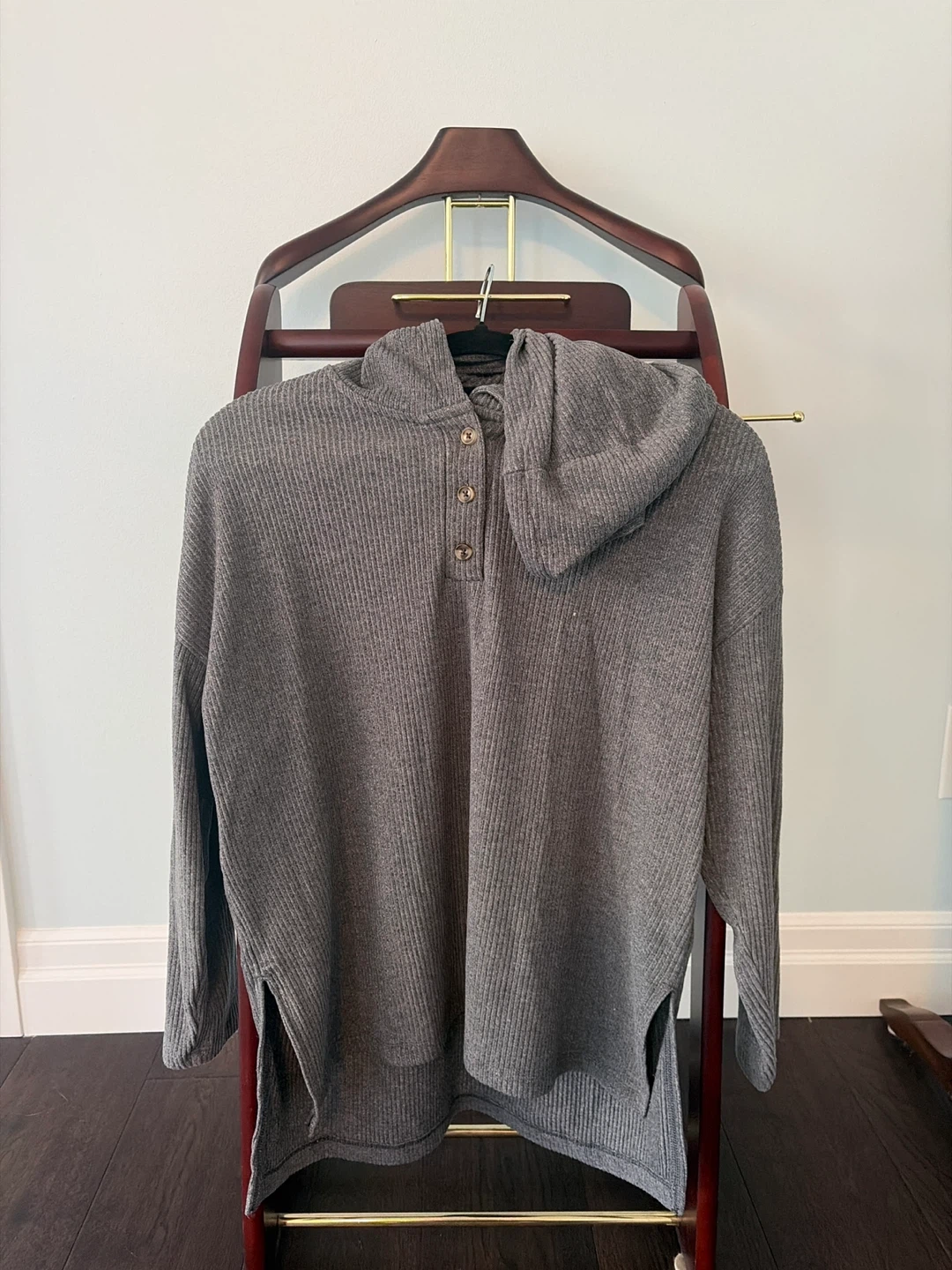 Grey Ribbed Henley Hoodie
