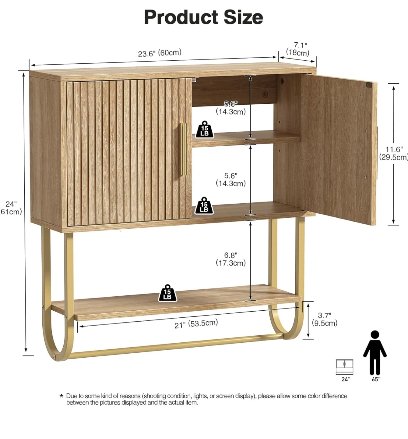Fluted Bathroom Wall Cabinet with Towel Bar - 60x18x61 cm - photo 3
