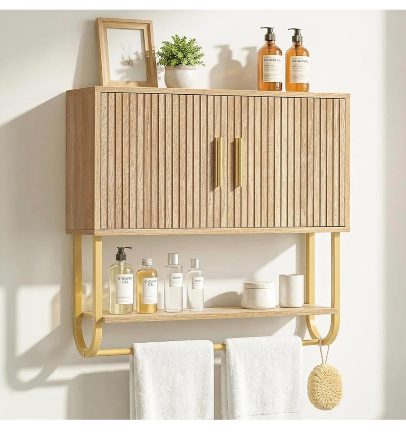 Fluted Bathroom Wall Cabinet with Towel Bar - 60x18x61 cm - photo 2