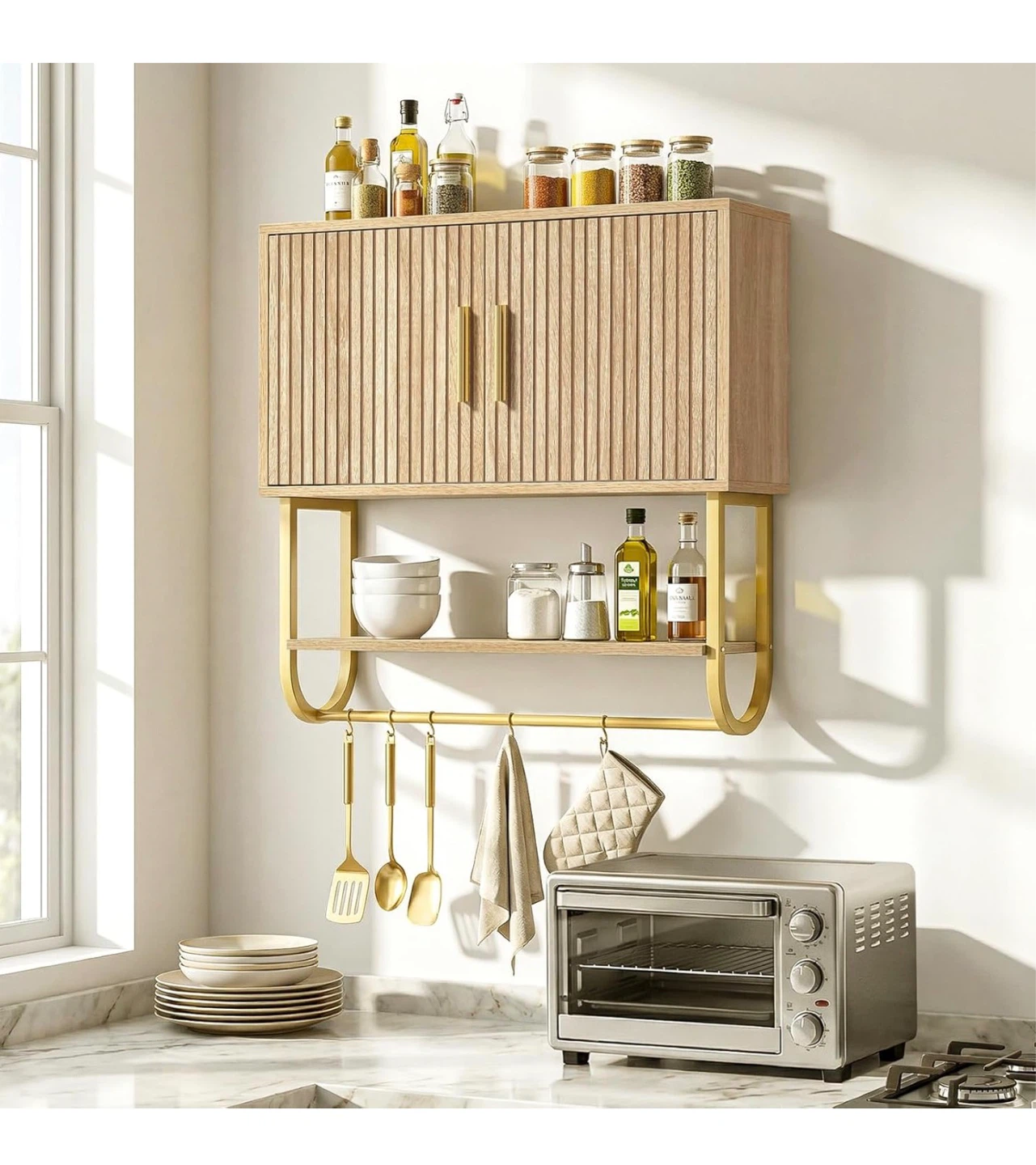Fluted Bathroom Wall Cabinet with Towel Bar - 60x18x61 cm - photo 5