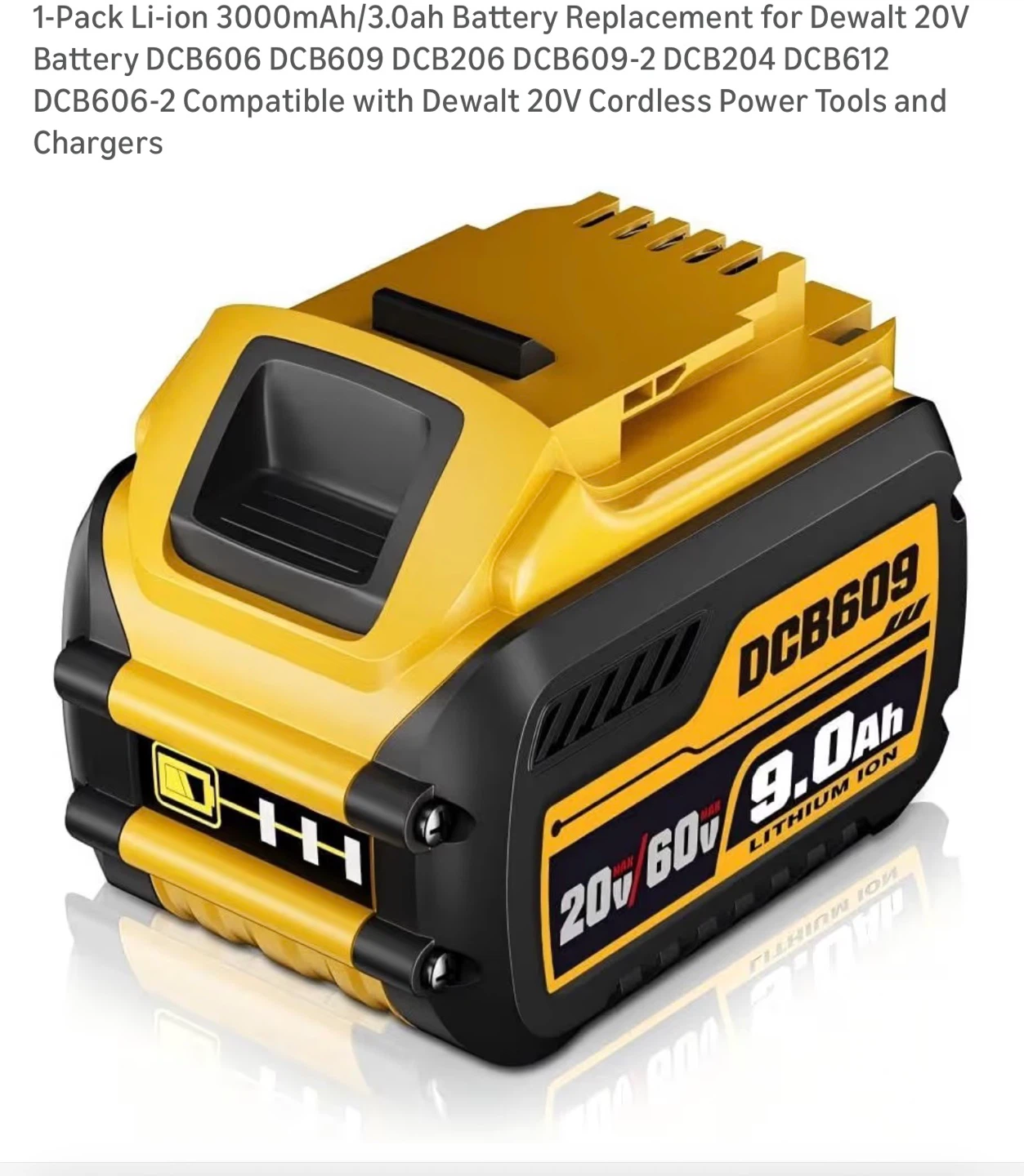 9.0Ah Lithium Ion Battery for DeWalt 20V Tools