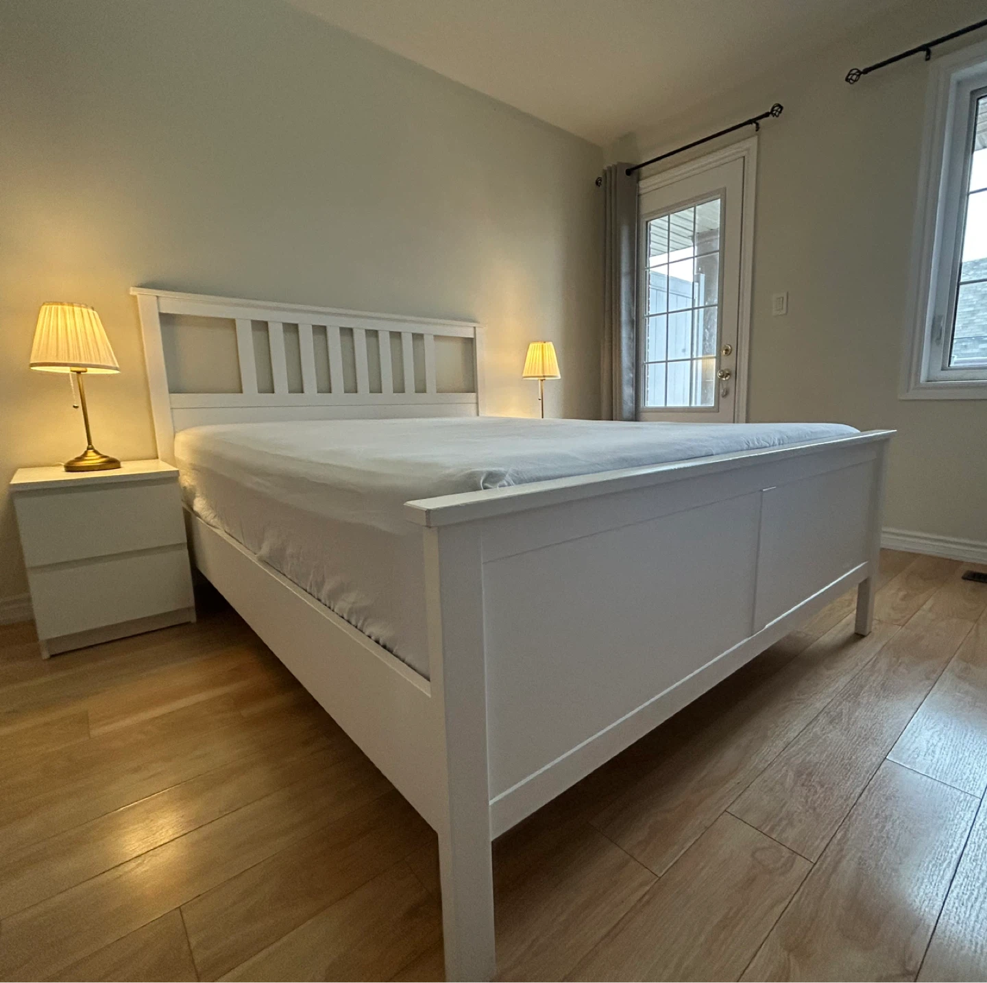 IKEA- White Wooden Bed Frame with side table and nightstands - photo 2
