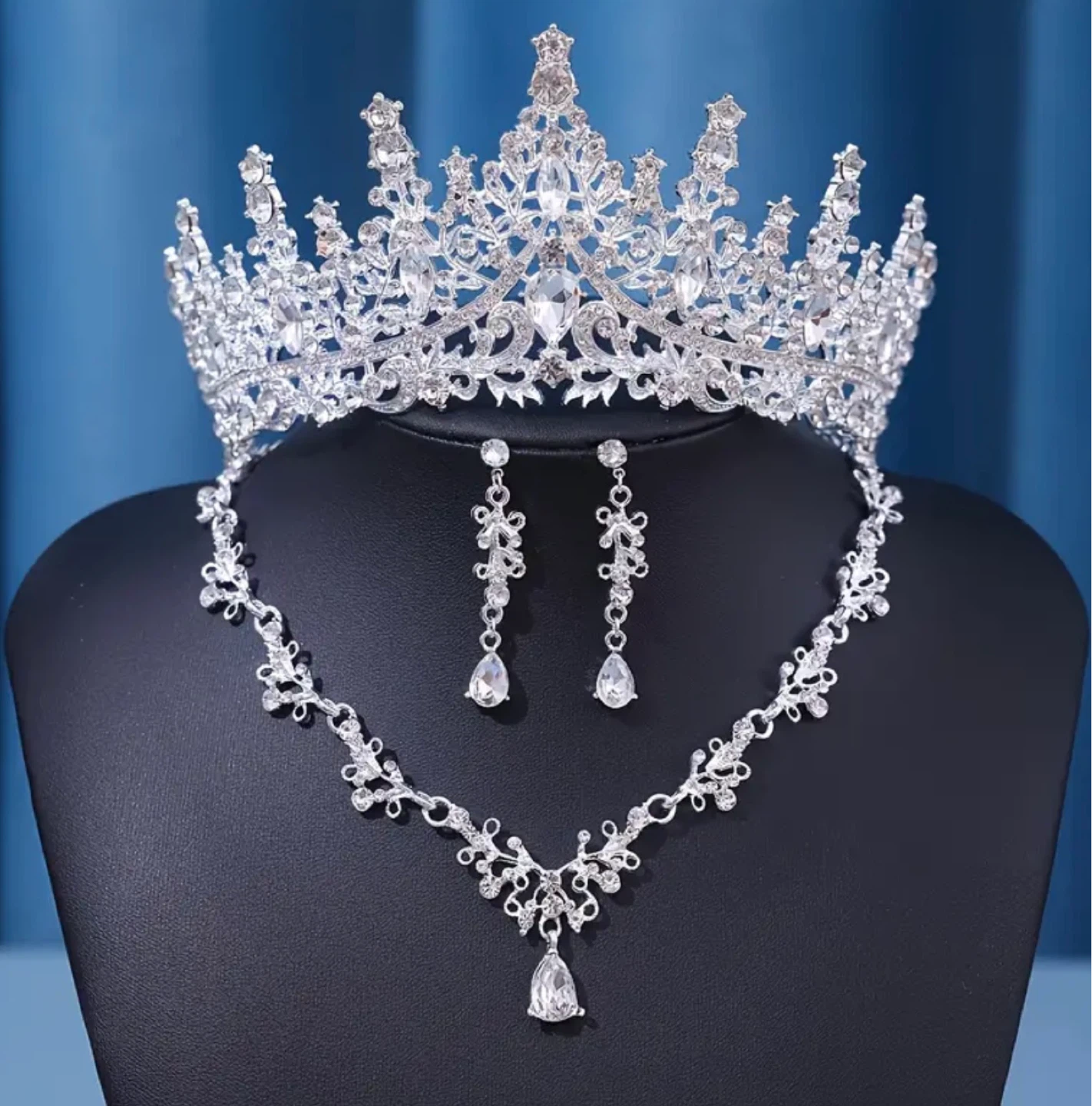 Rhinestone Tiara and Necklace Set with Earrings