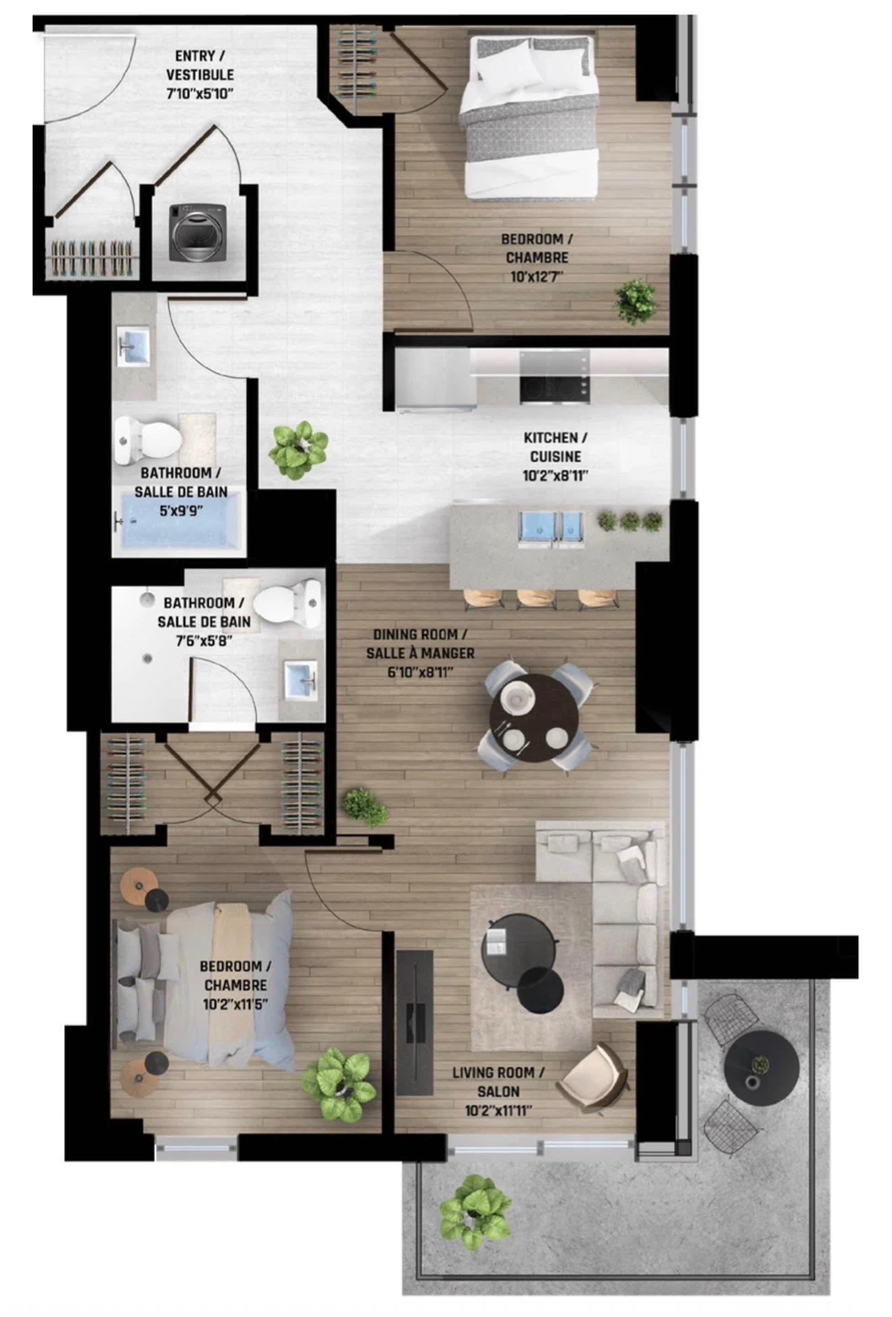 2 Bedroom, 2 Bathroom Apartment For Rent