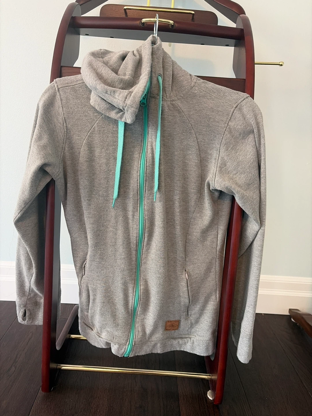 Grey Full Zip Hoodie with Teal Accents