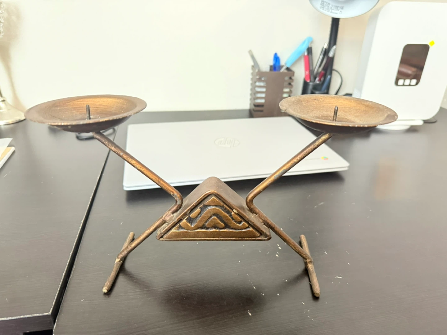 Vintage bronze Metal Two-Candle Candelabra - photo 2