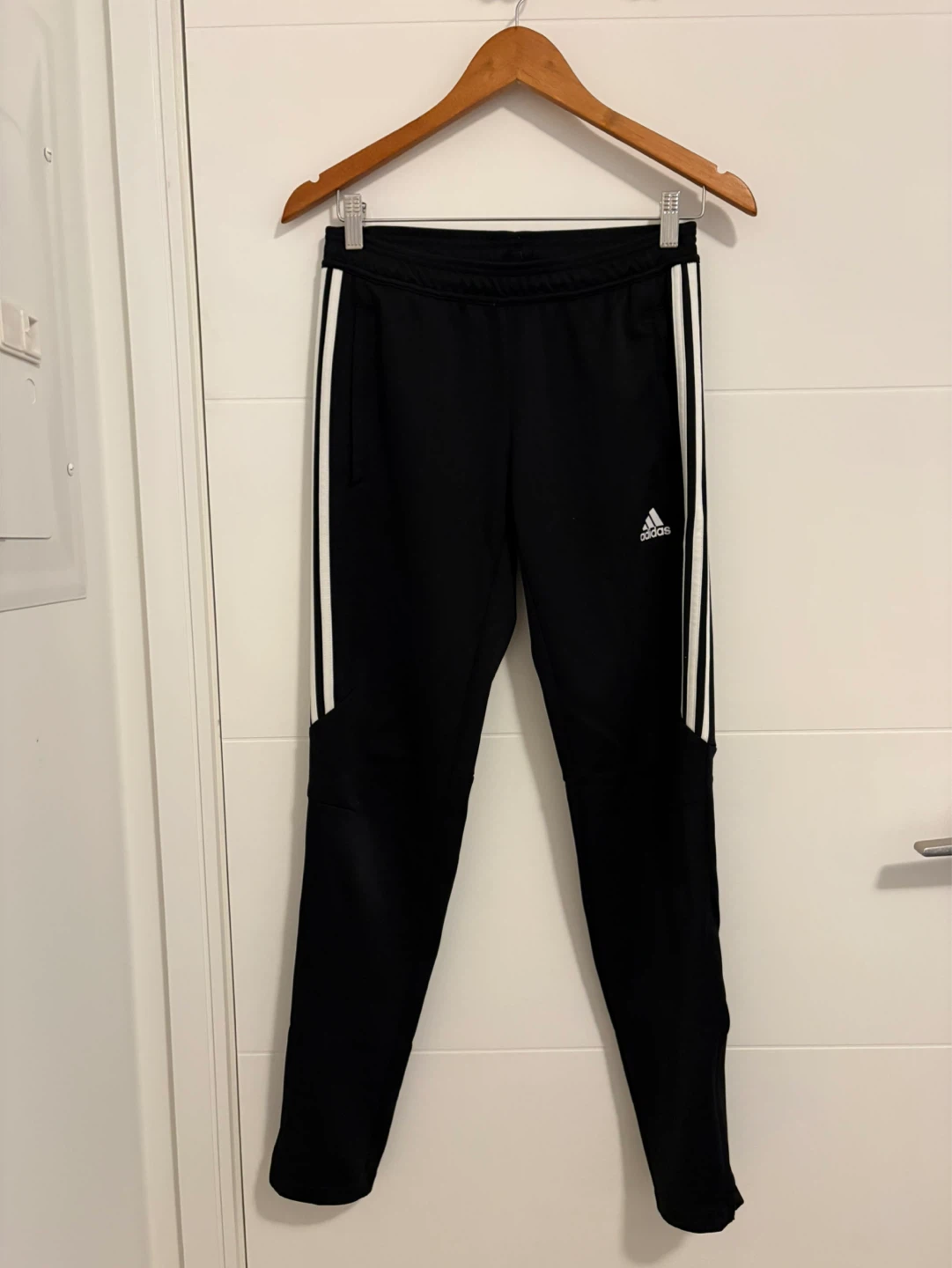 Adidas Black Track Pants with White Stripes Size S